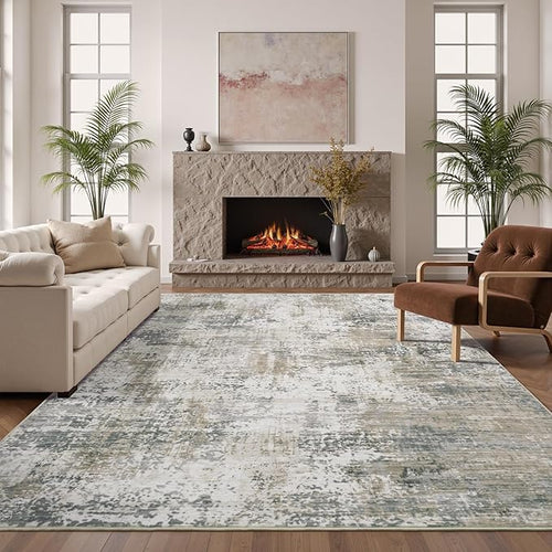 8x10 Area Rugs for Living Room, Abstract Neutral Large Washable Rug, Modern by Carpelux