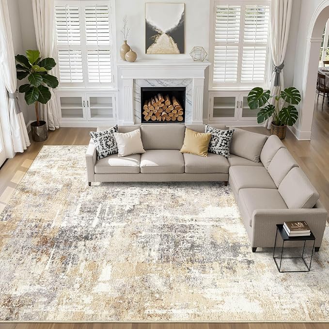12x18 Rug Living Room: Washable Extra Large Abstract Modern Soft Area Rug Stain by LOONGRUG