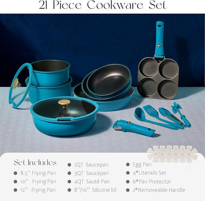 CAROTE 21pcs Pots and Pans Set, Nonstick Cookware Set Detachable Handle - Image 2