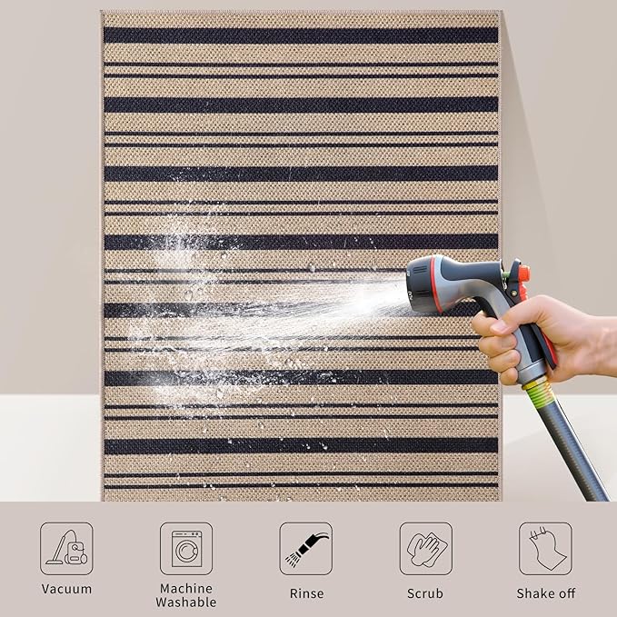 Tangsoo Stripe Easy Jute Rug, Ultra Thin 3x5 Washable Area Rug - Image 7