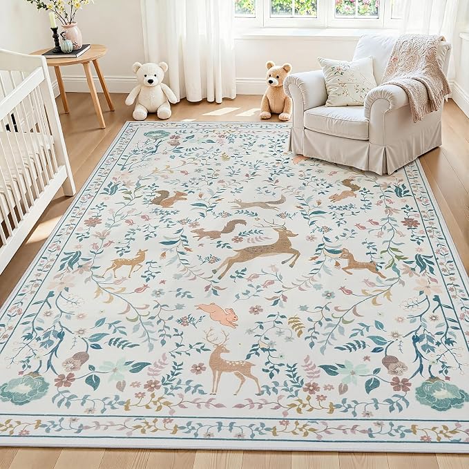 5x7 Area Rugs Washable Rug: Boho Living Room Rug Soft Non-Slip Low Pile Carpet by Yidanamy