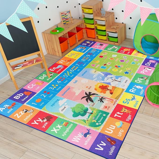 Macgace ABC Kids Rug for Playroom, 6x9 Washable Classroom Area Rugs, Toddler by Macgace