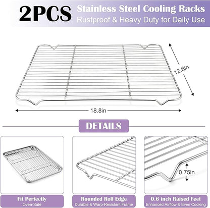 E-far Large Baking Sheet with Wire Rack, 20 x 14 Inch Stainless Steel Cookie - Image 3