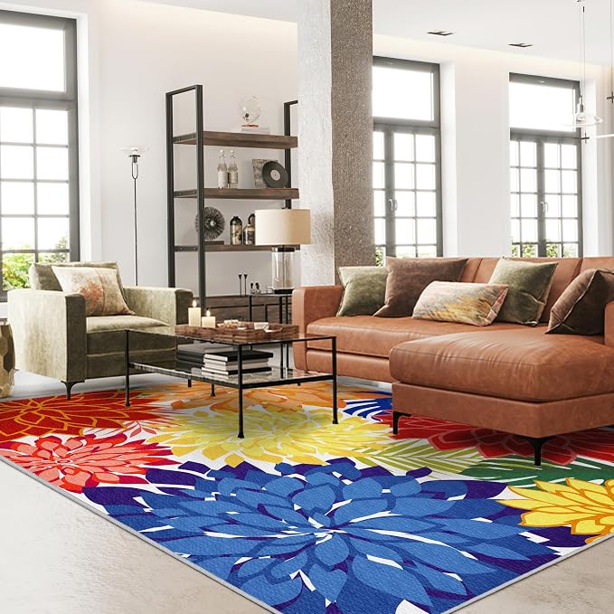 Colorful 5x8 Outdoor Area Rug Washable Multicolored Patio Rug Tropical - Image 3