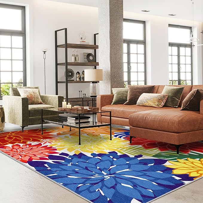 Colorful 6x9 Outdoor Area Rug Washable Multicolored Patio Rug Tropical - Image 2