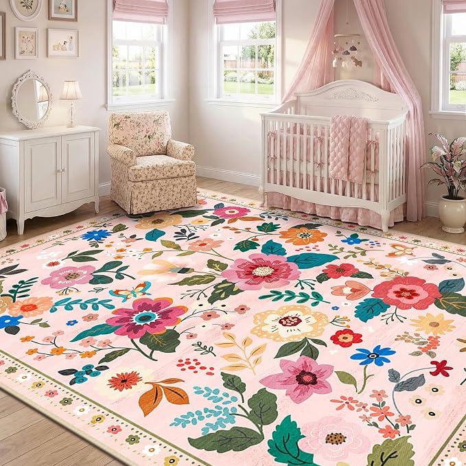RELEANY Floral 8x10 Area Rugs Washable Print Boho Cute Carpet Non Slip Flower - Image 6