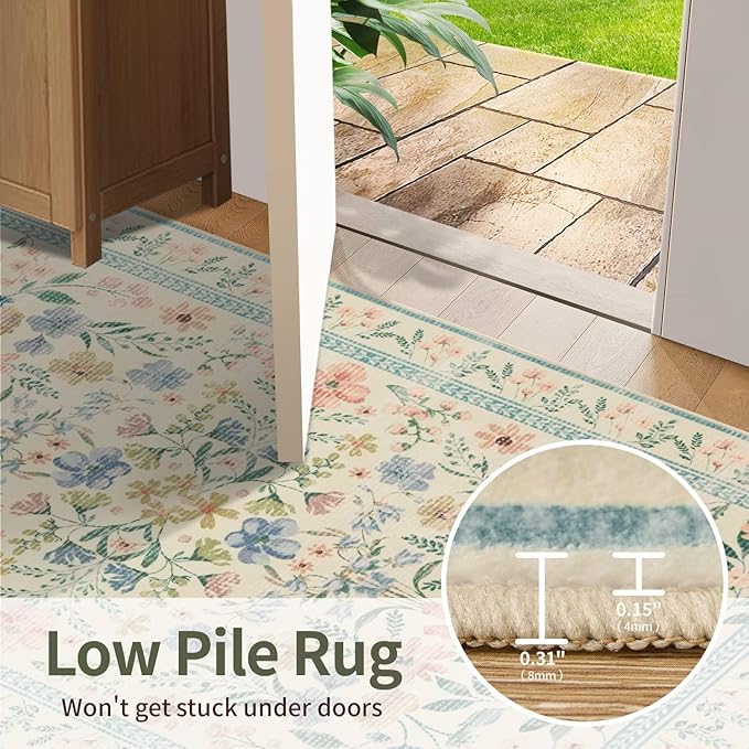 Rugxara 2'6" x 8' Floral Runner Rug, Washable Runners - Image 6