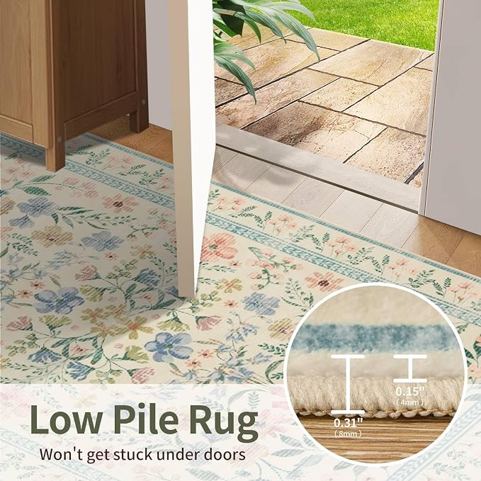 Rugxara Floral Rug for Entryway, 3x5 Washable Area Rug, Non Slip Low Pile - Image 6