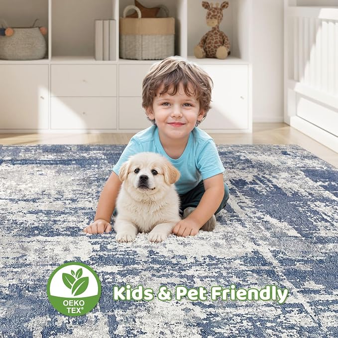 7x9 Area Rug Living Room: Washable Large Abstract Modern Soft Rug Stain - Image 7
