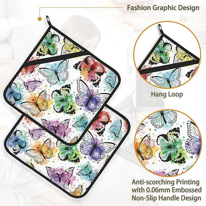 Butterfly Color Pot Holder Set of 2, Heat Resistant Potholders Oven Hot Pads - Image 4