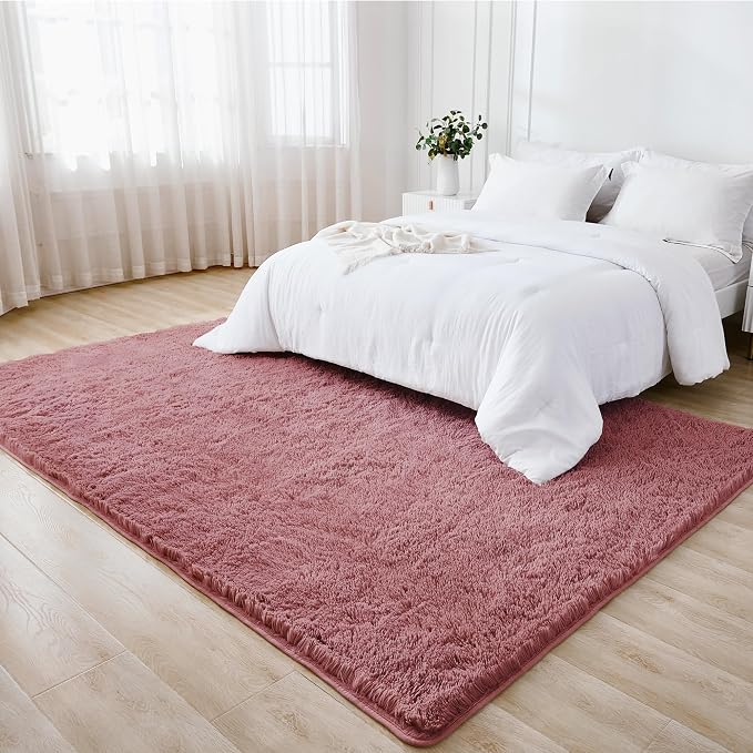Litanika 9x12 Fuzzy Area Rug for Living Room Bedroom, Pea Pink High Pile Ultra - Image 3