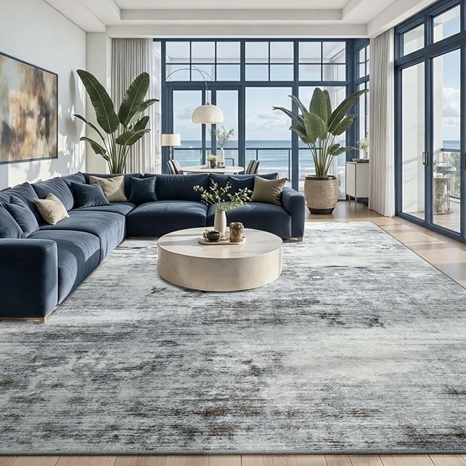 Toneed Abstract Area Rug 7x9 Modern Washable Rug Soft Non Slip Rug Low Pile by Toneed