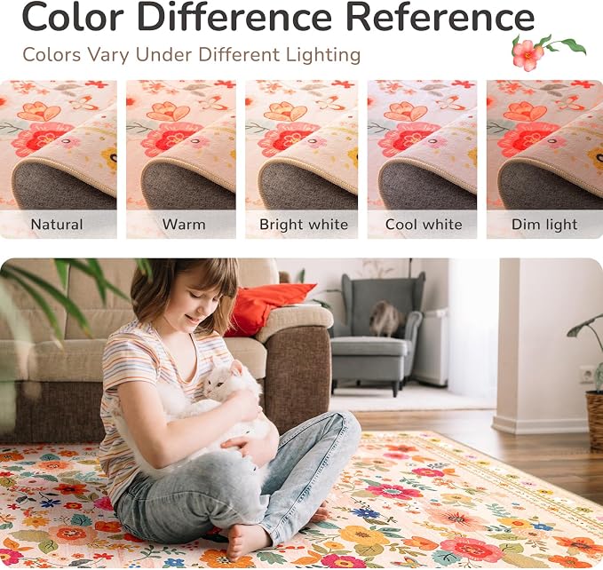 9x12 Area Rugs for Living Room Vacuum-Friendly Machine Washable Area Rug Flower - Image 5