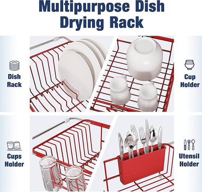 JASIWAY Red in Sink Dish Drying Rack, Expandable Stainless Steel Small Dish - Image 6