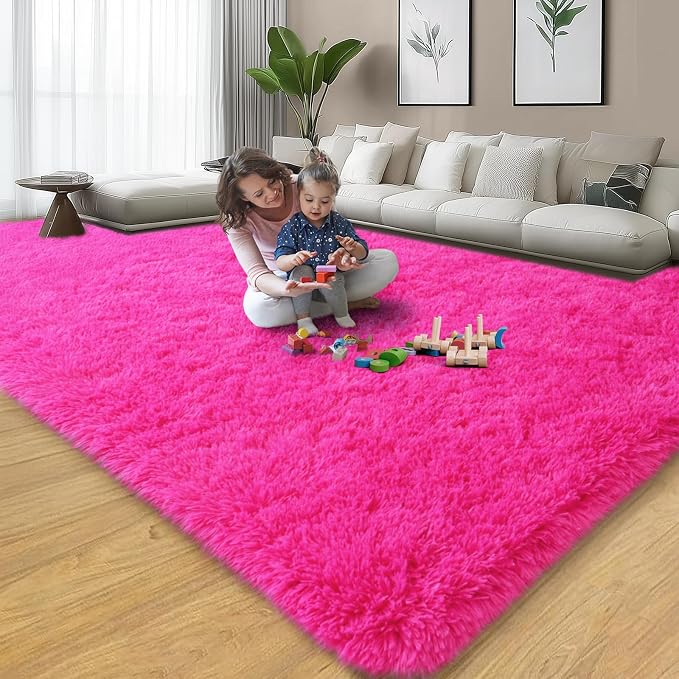 qulint 9x12 Area Rug for Living Room, Soft Fluffy Hot Pink Rugs for Bedroom - Image 7