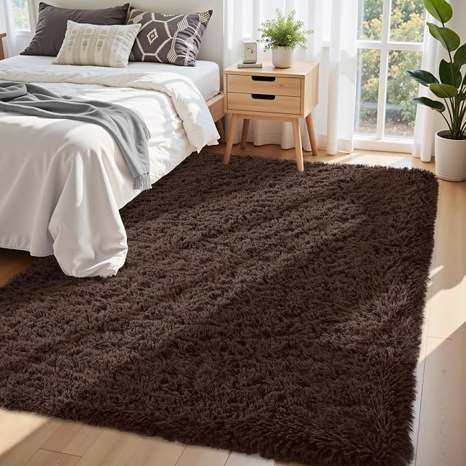 5x8 Area Rug for Living Room:Ultra Soft Fluffy Shag Brown Rugs, Large Fuzzy - Image 6