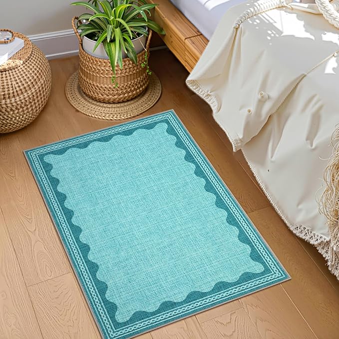 GarveeHome Scalloped Teal Door Mat Indoor Rugs - Image 2