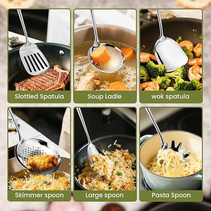 VALESKA 6PCS Stainless Steel Cooking Utensils Set, 18/10 Metal Kitchen Utensils - Image 4