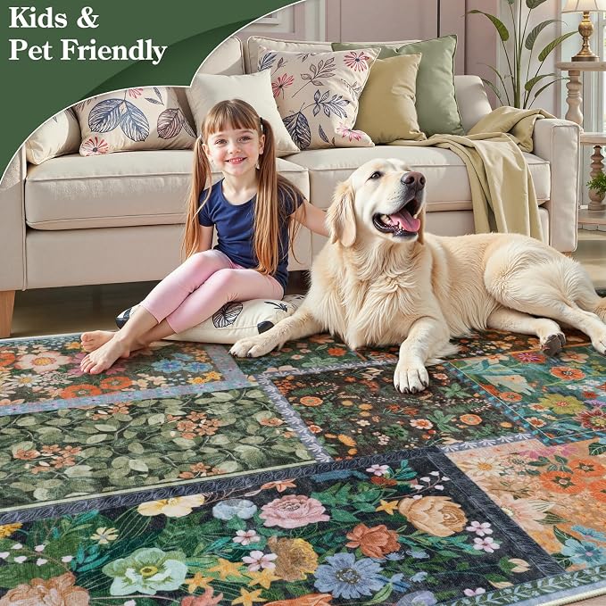 LIVEBOX Washable Living Room Rug 8x10, Soft Patchwork Tumble Rugs Washable - Image 5