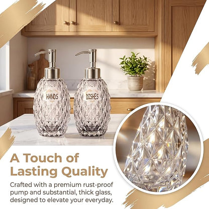 MALACHI Soap Dispenser Set, Crystal-Textured Diamond Glass - Image 3