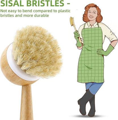 SUBEKYU Dish Brush with Handle, Natural Bamboo Dish Scrubber Brush, Kitchen - Image 5