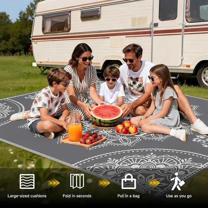 Pauwer Waterproof Outdoor Rug 8x10, Reversible Plastic Straw Patio Camping Rug - Image 5