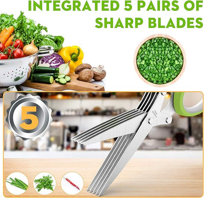 Herb Scissors with 5 Blades and Cover, Kitchen Herb Cutter with Cleaning Comb - Image 2