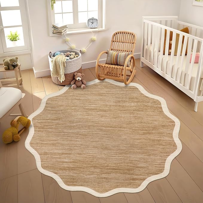 GarveeHome Scalloped Washable Round Rugs 4ft, Non-Slip Soft Ultra-Thin - Image 2