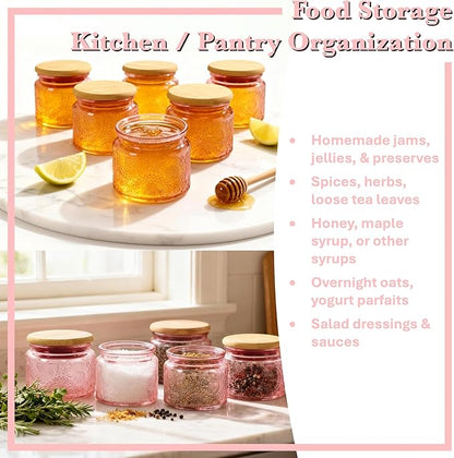 4 oz Pink Glass Jars with Airtight Bamboo Lids 6 pack, Decorative Small Food - Image 2
