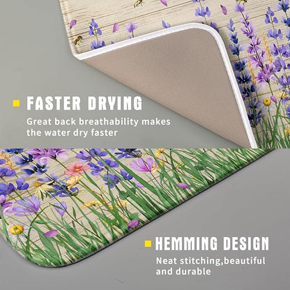 Lavender Floral Dish Drying Mat 16x18 inch Spring Summer Flower Decorative Fast - Image 3