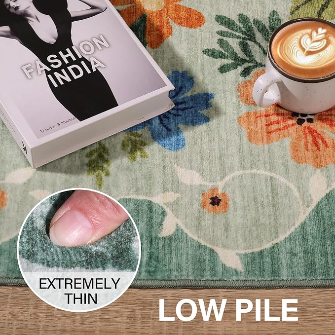 DUKINO 2.6x14 Kitchen Runner Rug, Lightweight Floral Washable Rug - Image 4