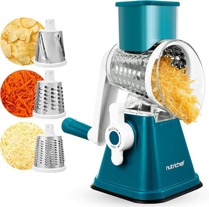 NutriChef 3 in 1 Cheese Grater & Shredder | Strong Suction Base, Rotary Handle by NutriChef%E2%84%A2Kitchen