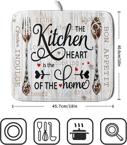 Giwawa 16"x18" Dish Drying Mat The Kitchen is The Heart of The Home- Knife Fork - Image 2