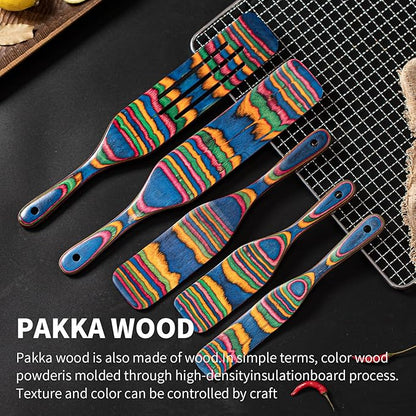 Pakkawood Spurtle Set, Gudamaye 5 Pcs Pakkawood Kitchen Utensils, Wooden Spoons - Image 3