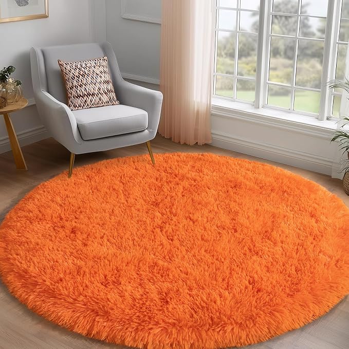 Round Orange Rug for Bedroom, 6 ft Circle Area Rugs for Living Room, Soft - Image 3