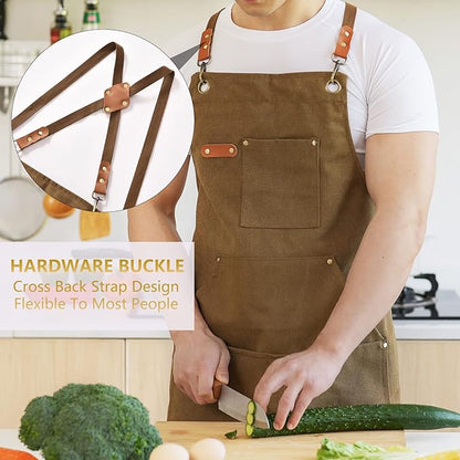 Aoomzoon Canvas Aprons for Men Chef Apron, Work Apron - 16oz Heavy Duty Cross - Image 2