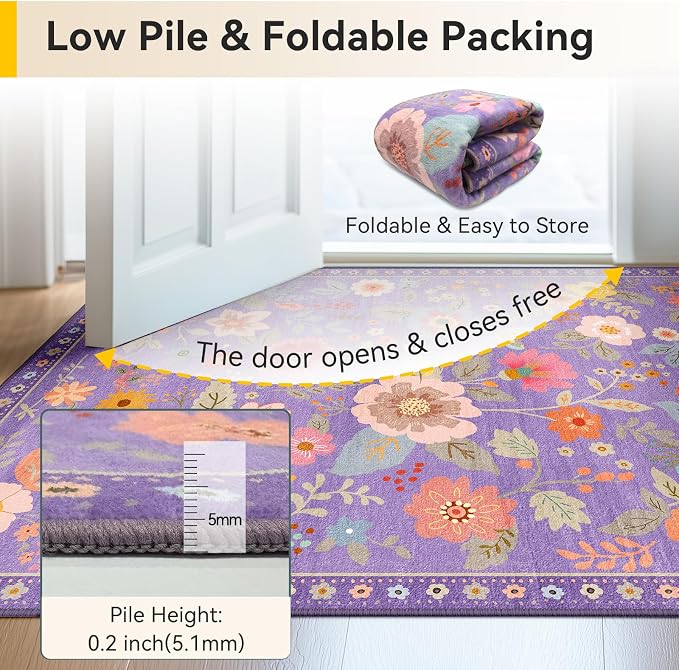 RELEANY Floral Square 5ft Area Rugs Washable Print Boho Cute Carpet Non Slip - Image 4
