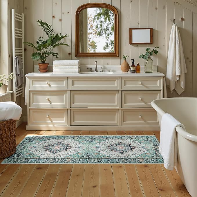 RELEANY Area Rugs Runner 2'x5' Washable Non-Slip, Floral Vintage Distress - Image 2