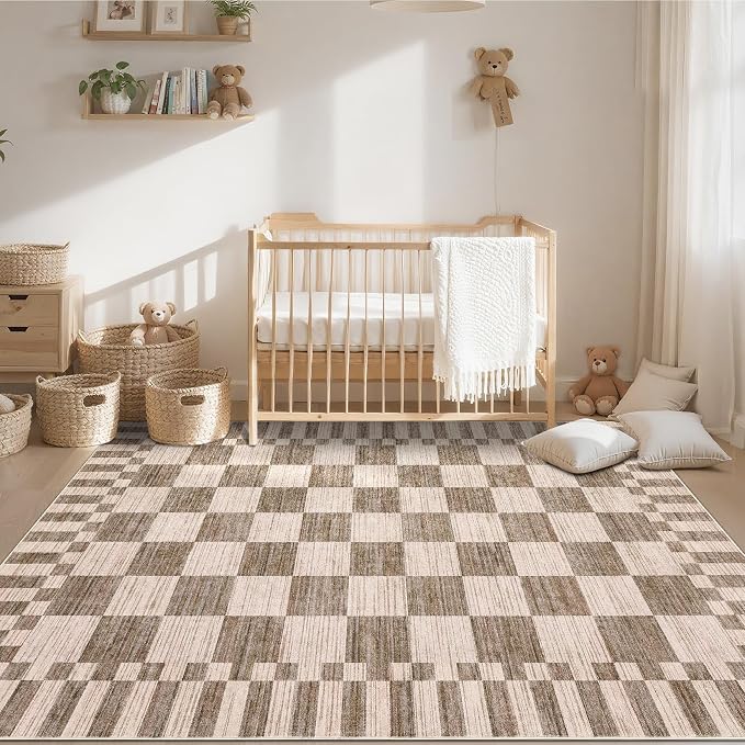 GarveeHome 8×10 Area Rugs for Living Room, Modern Brown Checkered Rug, - Image 2