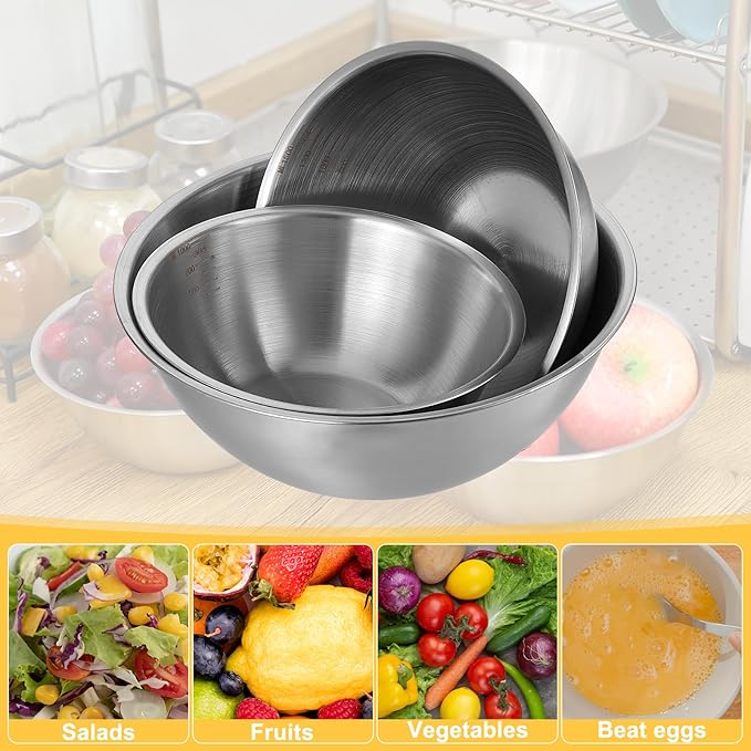Stainless Steel Mixing Bowls 3 Packs Nesting Baking Supplies Small Thicker - Image 3