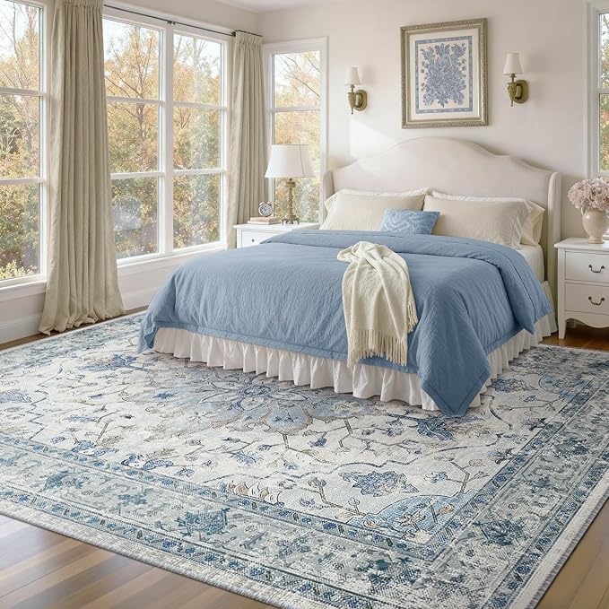 RELEANY Area Rugs Large 10'x14' Washable Non-Slip, Floral Vintage Distress - Image 3