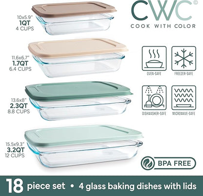 COOK WITH COLOR 8-Piece Deep Glass Baking Dish Set with Plastic Lids – - Image 3
