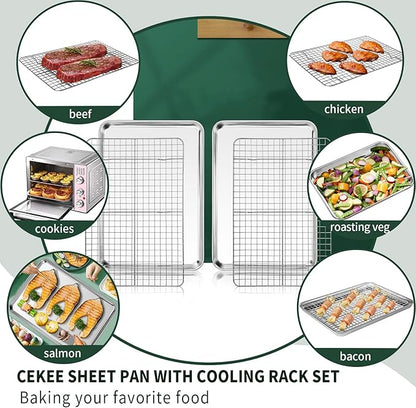 Jelly Roll Pan with Cooling Rack Set, CEKEE Stainless Steel Baking Sheet Tray - Image 5