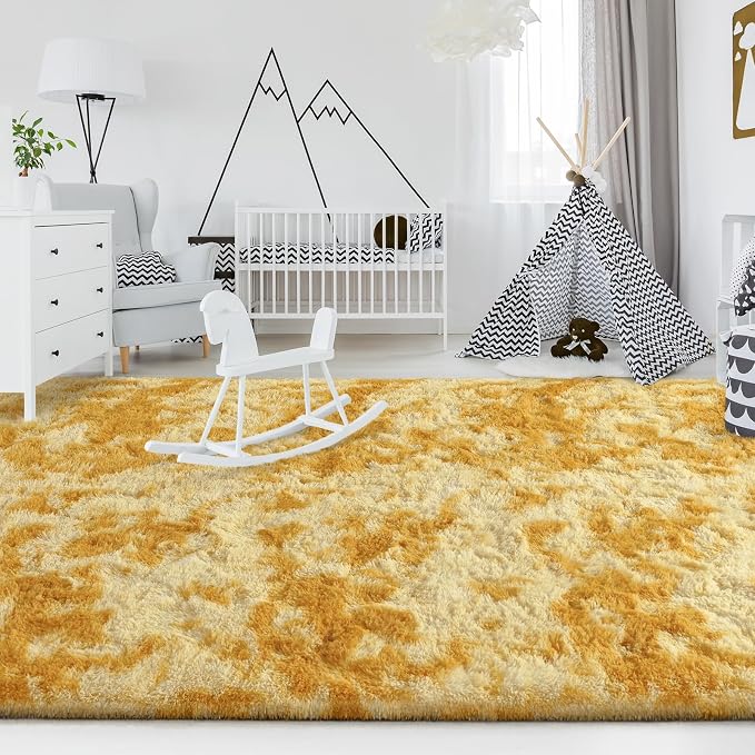 FlyDOIT Large Area Rugs for Living Room, 5x8 Feet Tie-Dyed Orange Shaggy Rug - Image 4