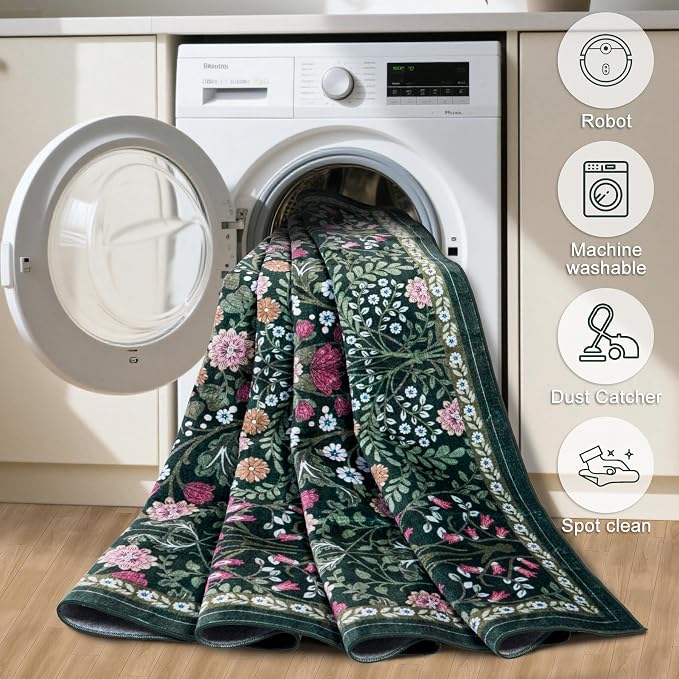Area Rug Living Room Rugs: Floral 3x5 Washable Rug Vintage Soft Boho Non-Slip - Image 8