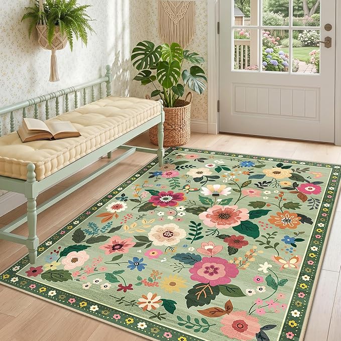 RELEANY Floral 4x6 Area Rugs Washable Print Boho Cute Carpet Non Slip Flower - Image 8