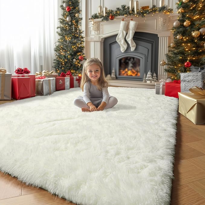 Amdrebio Ivory Rugs for Living Room Bedroom, 6x9 Soft Fluffy Area Rug for Kids - Image 3
