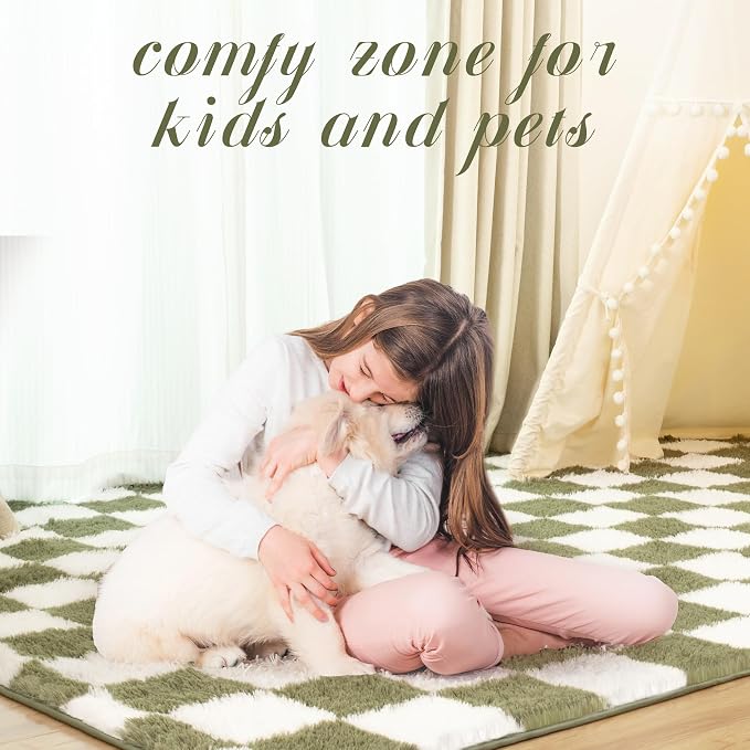 Super Soft Rug for Bedroom, 6x9 Ft Green and White Area Rug Classic Checkered - Image 5