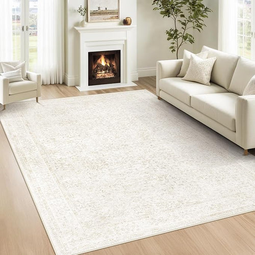 6x9 Area Rugs for Living Room: Washable Vintage Floral Rug Low Pile Non-Slip by LOSBULAKE