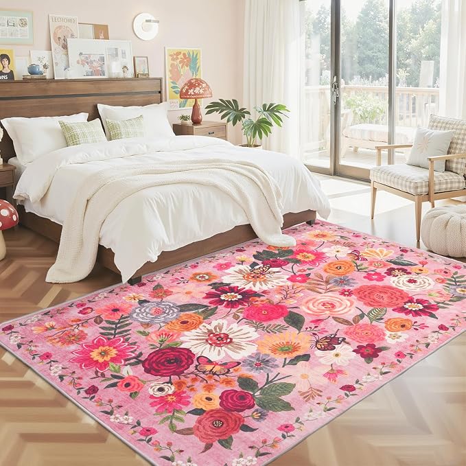 Washable Area Rug 8x10 Pink, Large Soft Rugs - Image 6